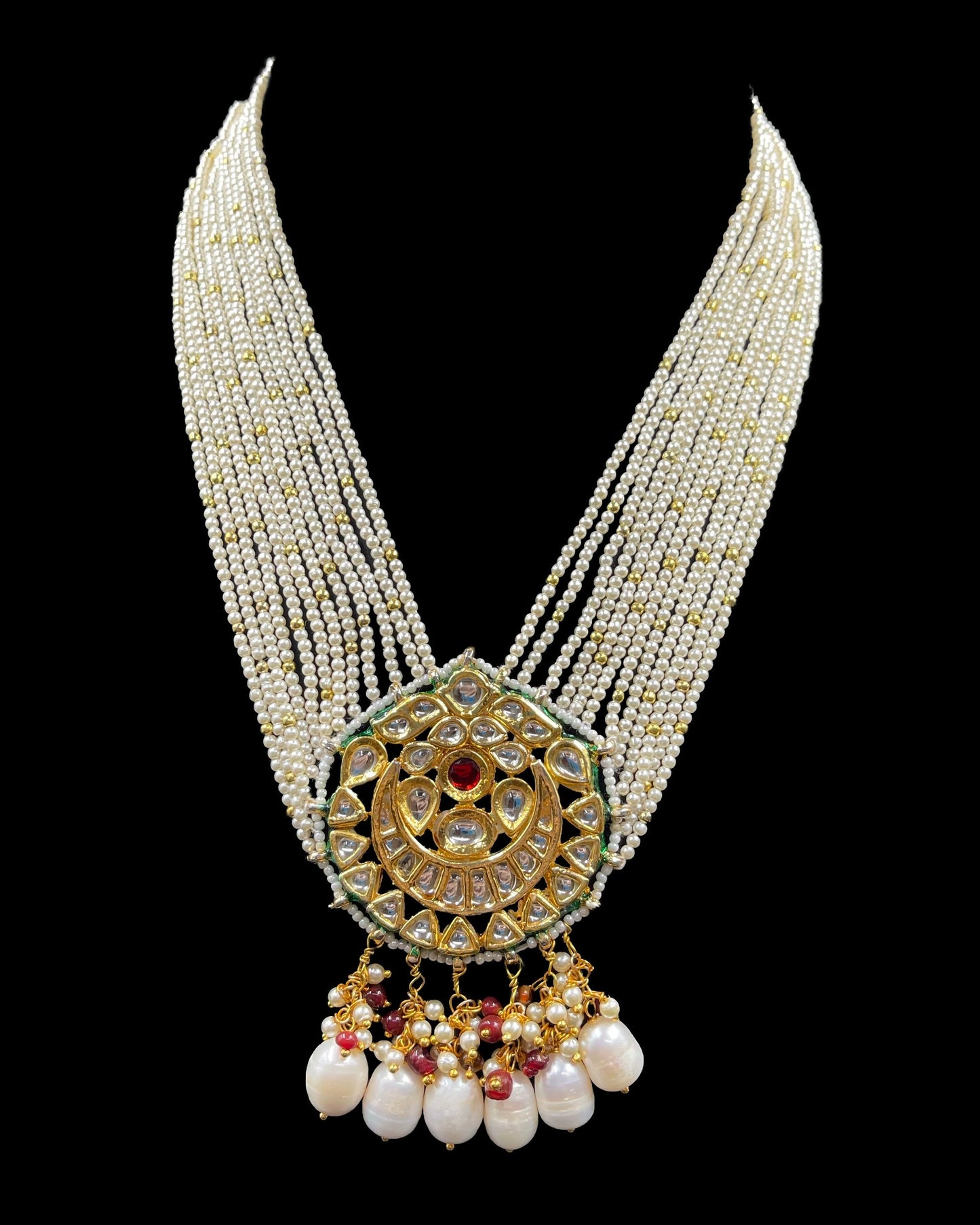 Pearls and Kundan Multilayer Traditional Necklace with Earrings