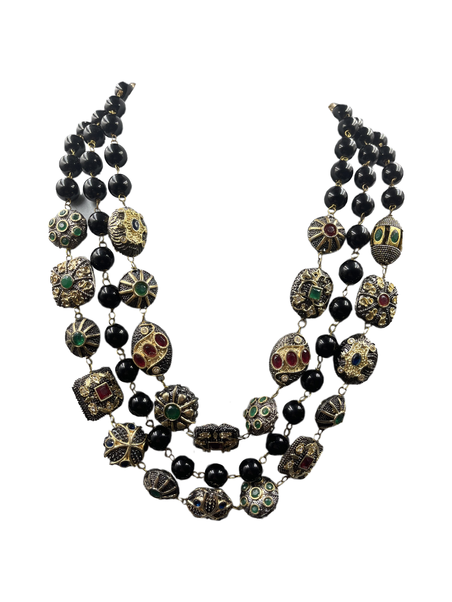 Triple Line Black Indowestern Necklace