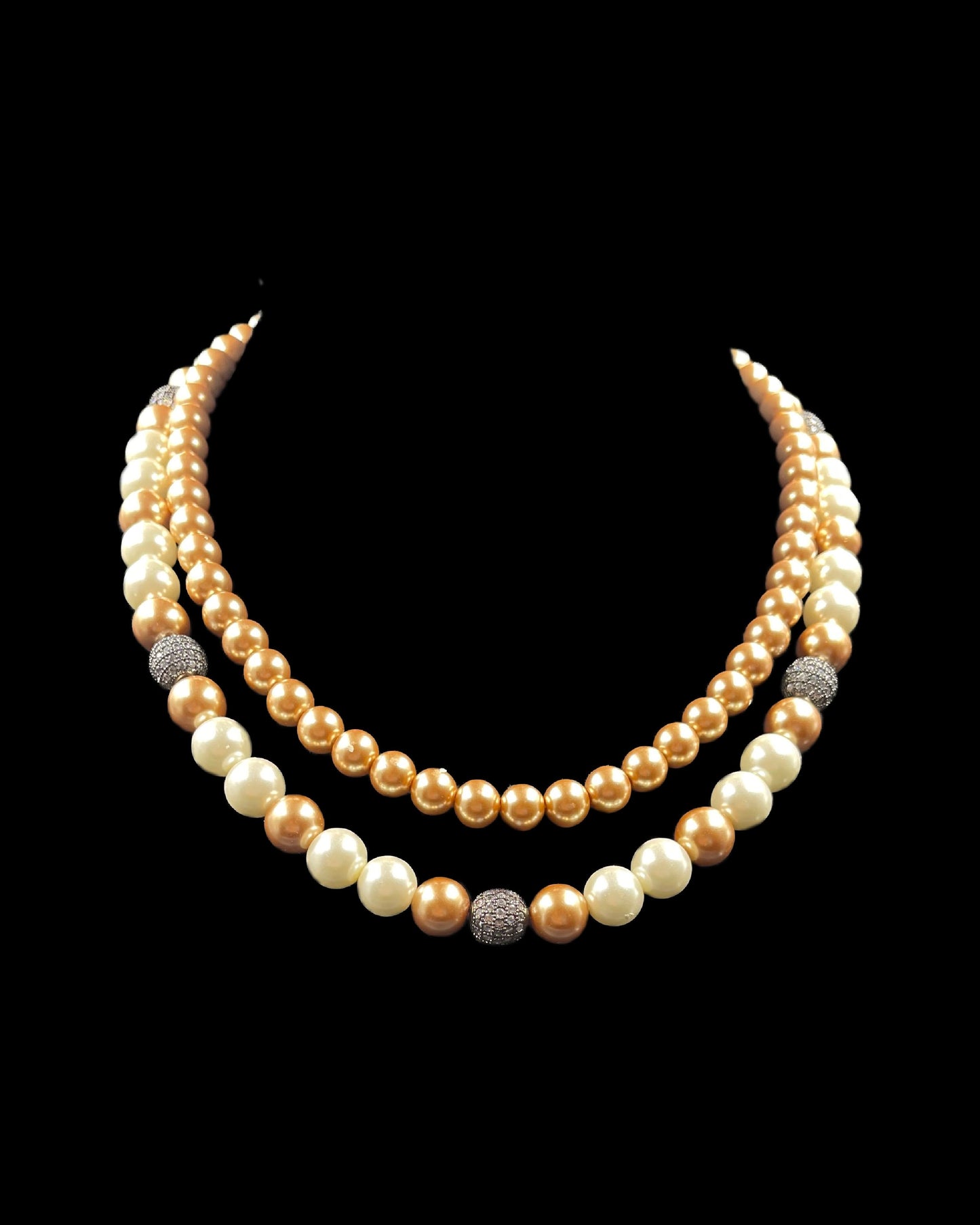 Double Line Shell Pearls Necklace with Crystal Accessories