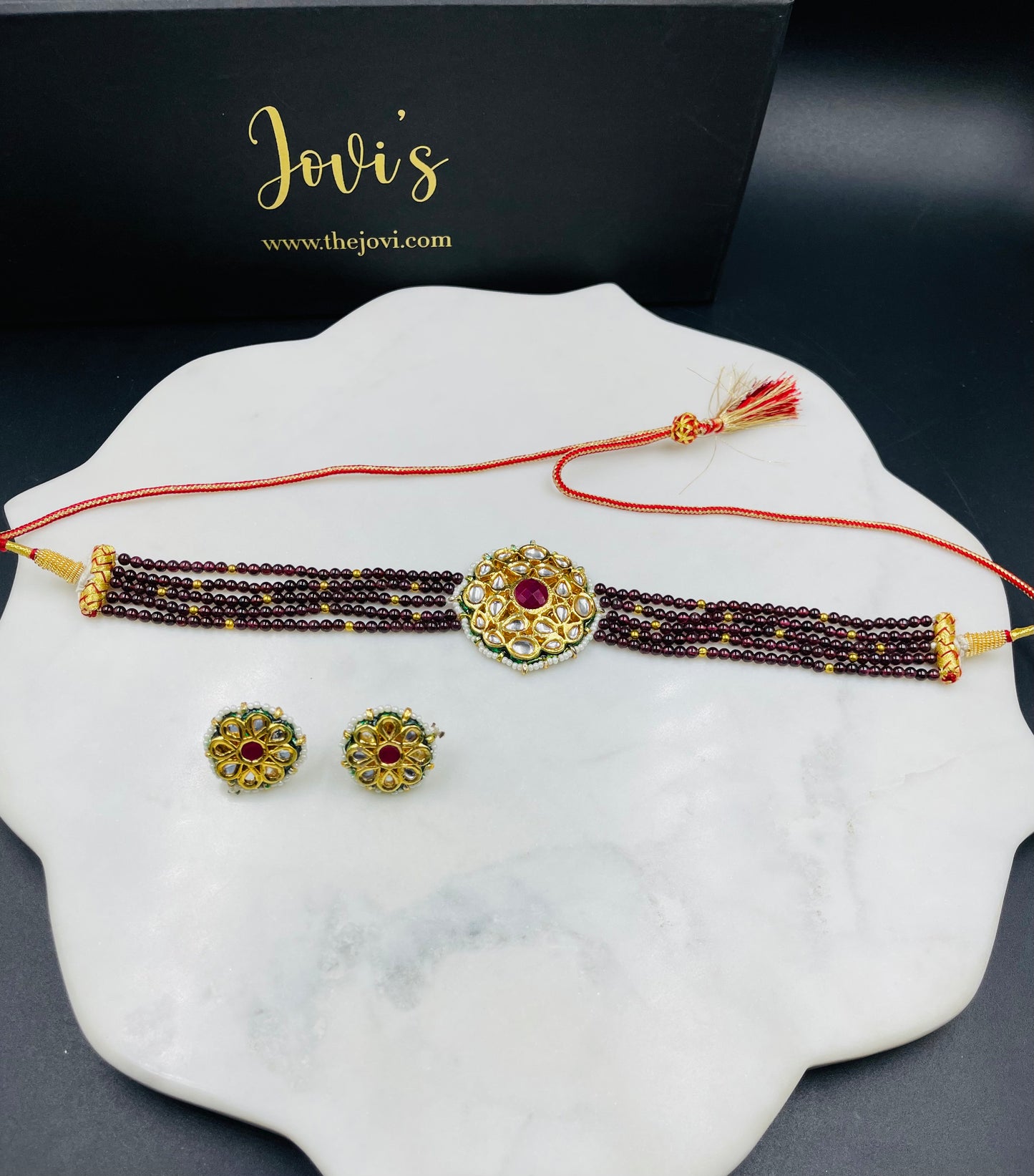 Garnet and Kundan Choker with Earrings