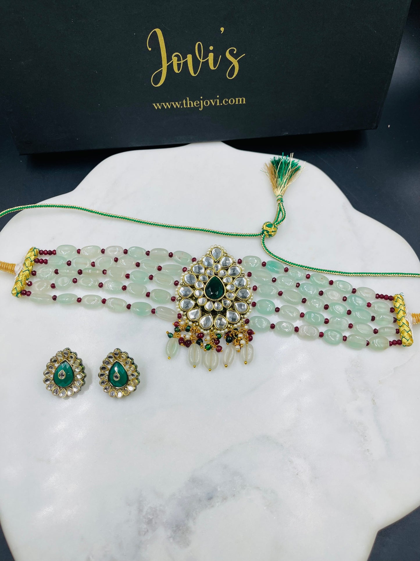 Jodha Mint Quartz Choker with Earrings