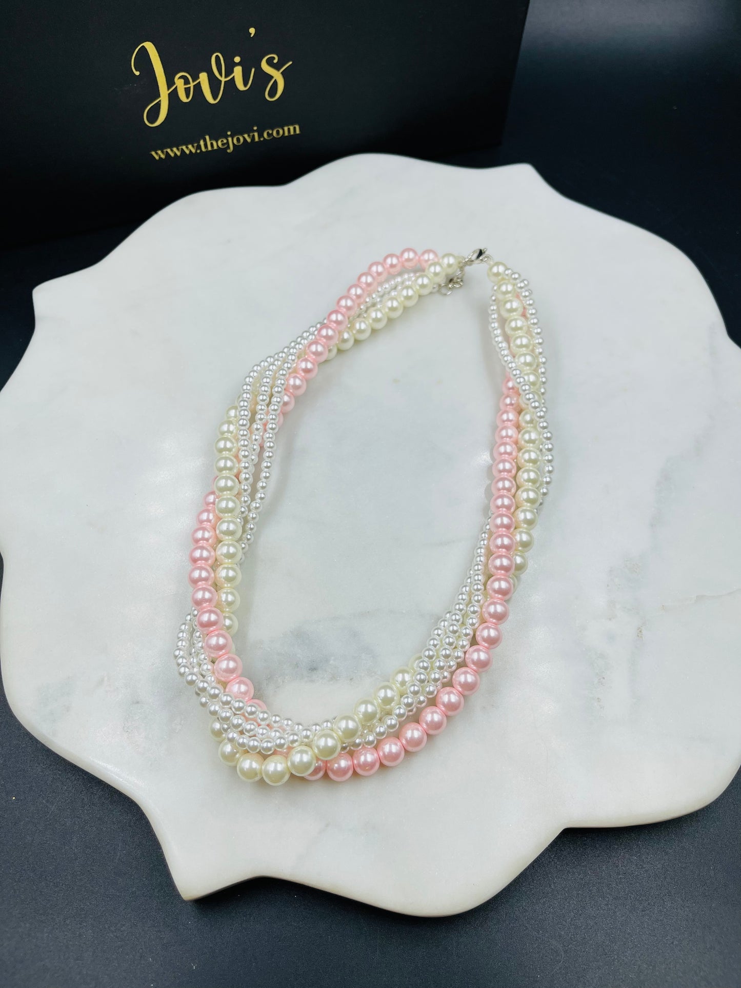 Pink and White Pearl Twisted Necklace