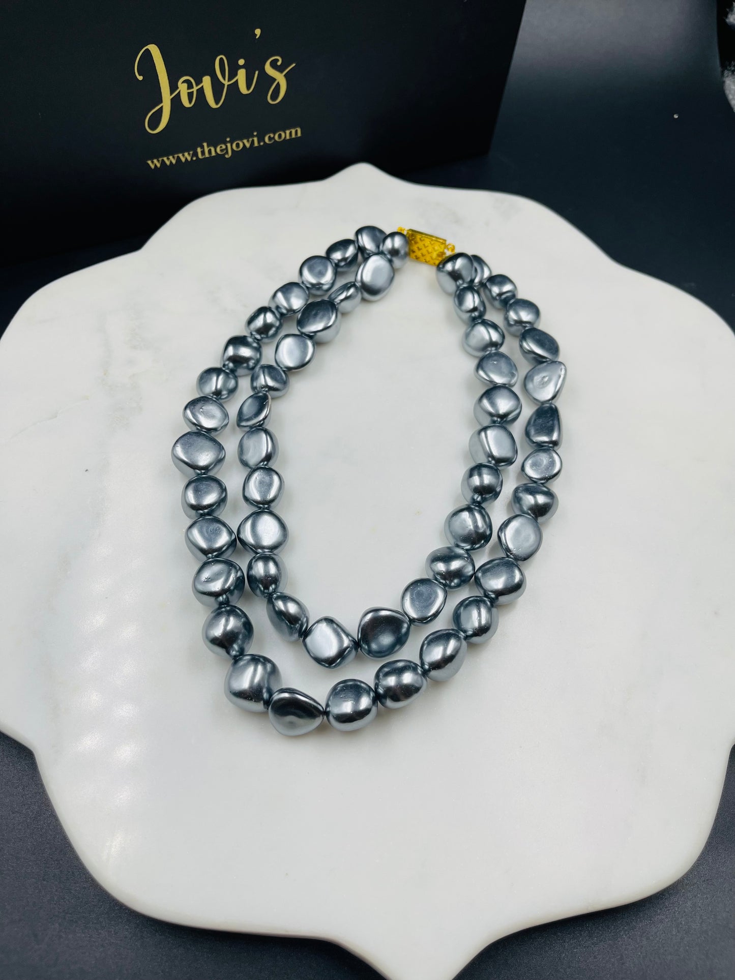 Grey Shell Pearl Double Line Statement Necklace