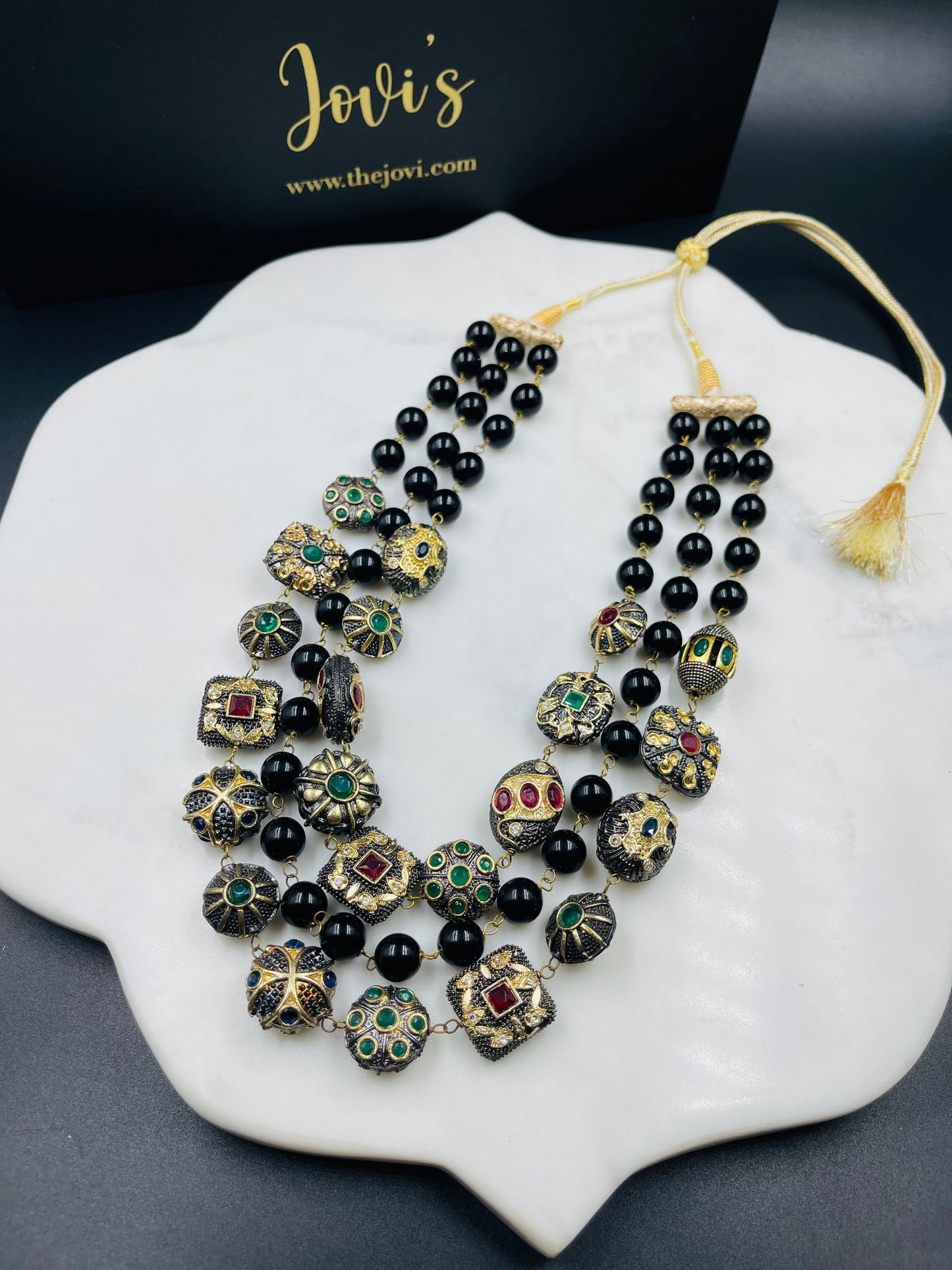 Triple Line Black Indowestern Necklace