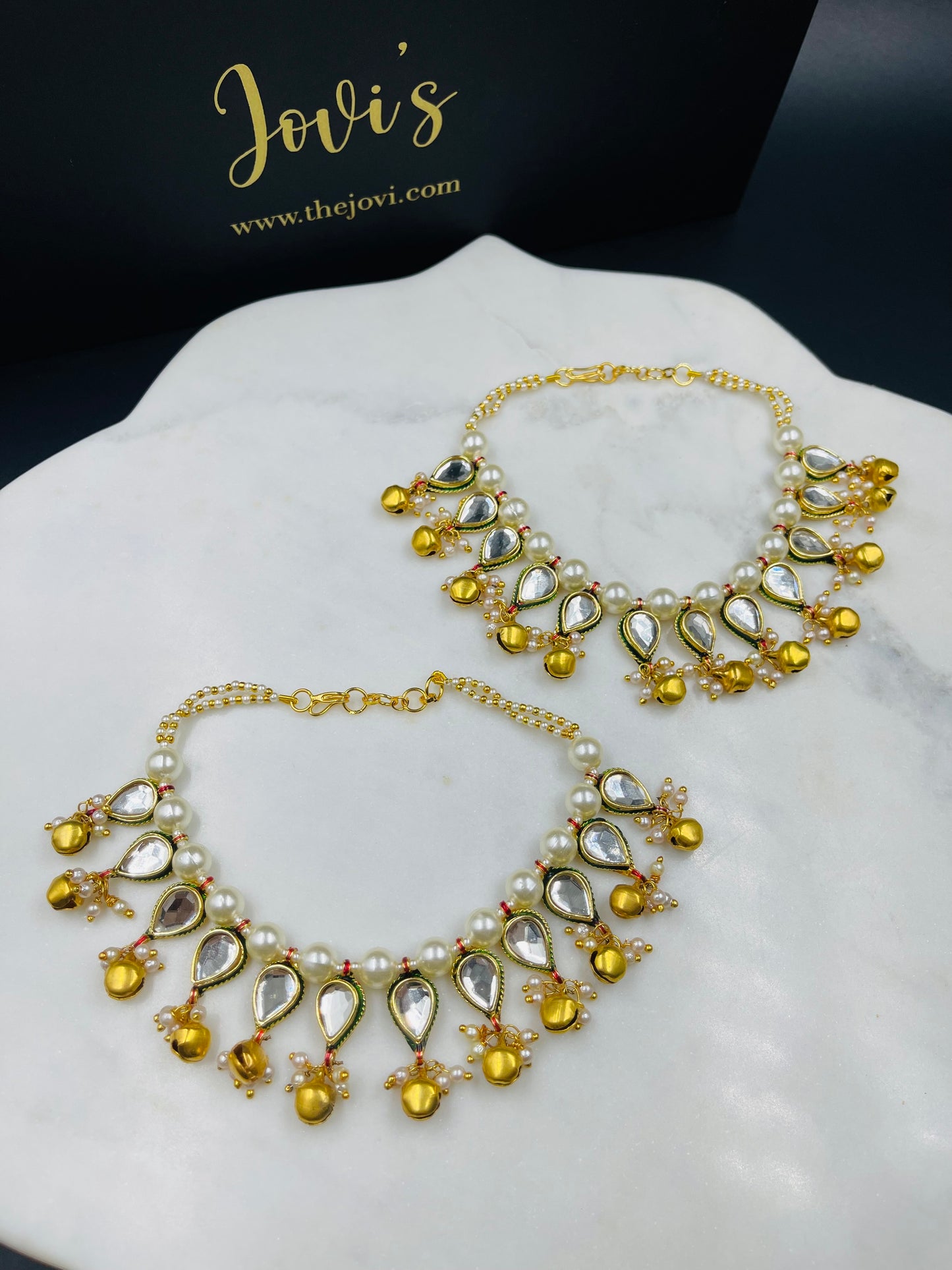 Inverted Kundan Anklet with Ghungroo and Pearls