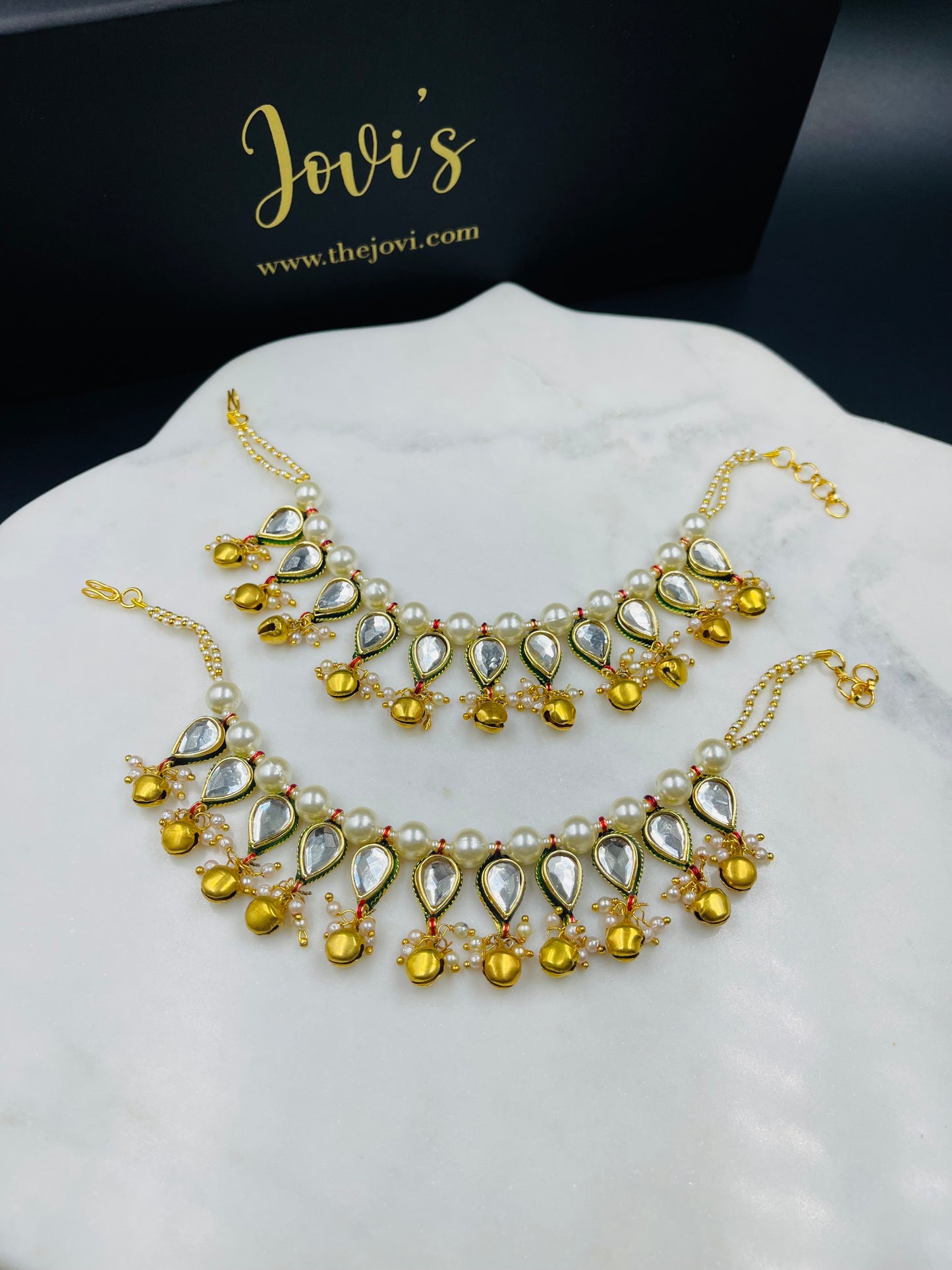 Inverted Kundan Anklet with Ghungroo and Pearls