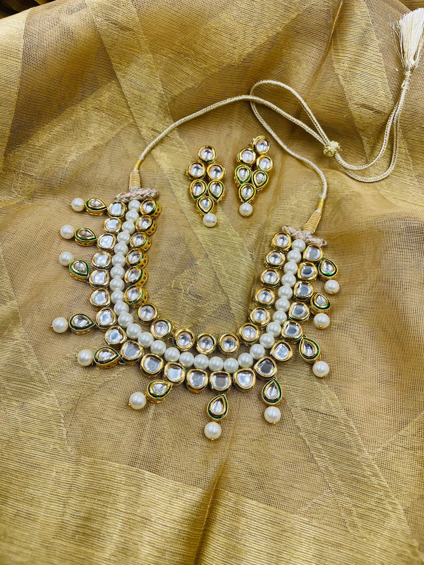 Elegant Pearl and Kundan Choker with Earrings