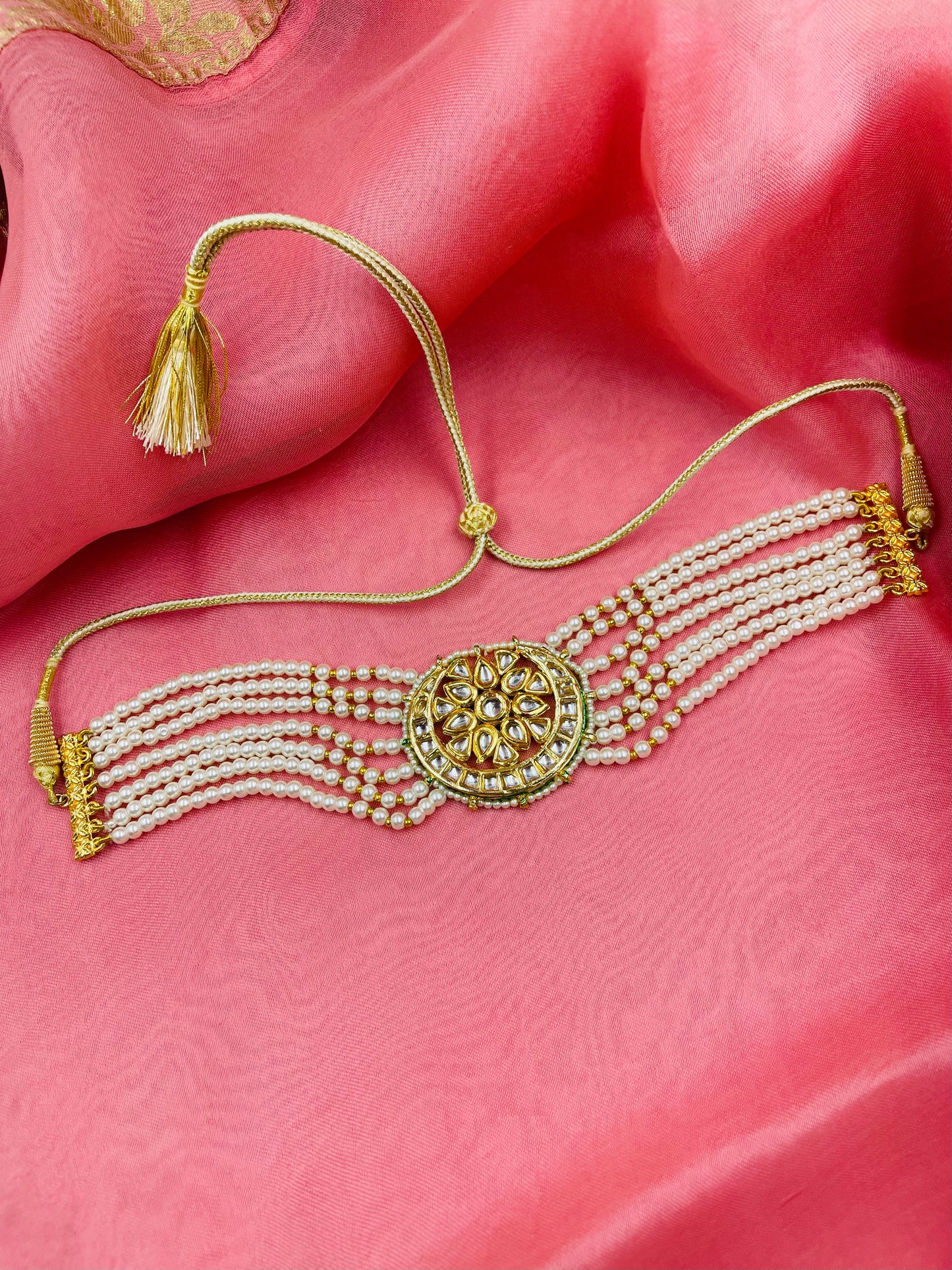 Classic Kundan and Pearl Choker with Earrings