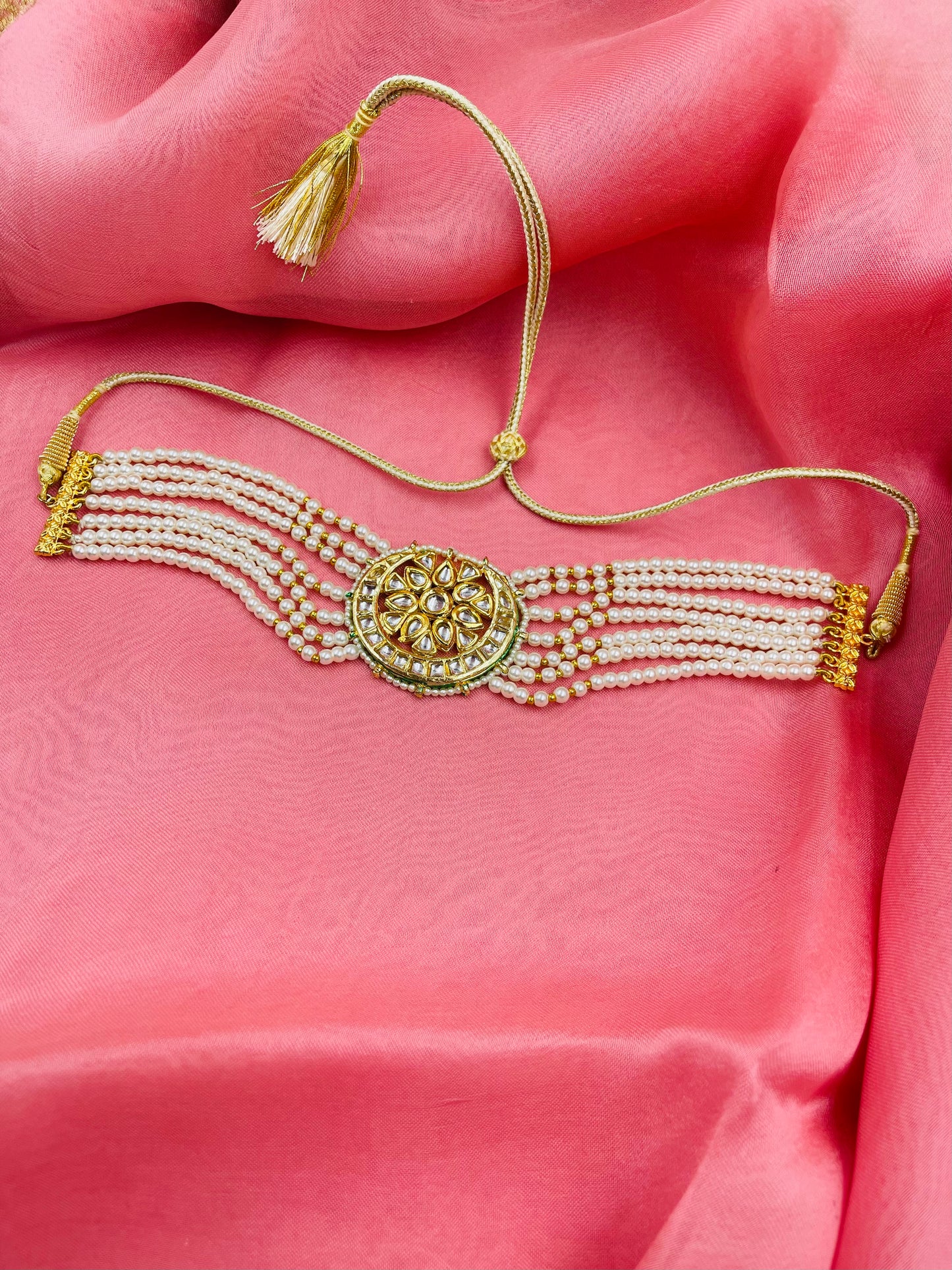 Classic Kundan and Pearl Choker with Earrings