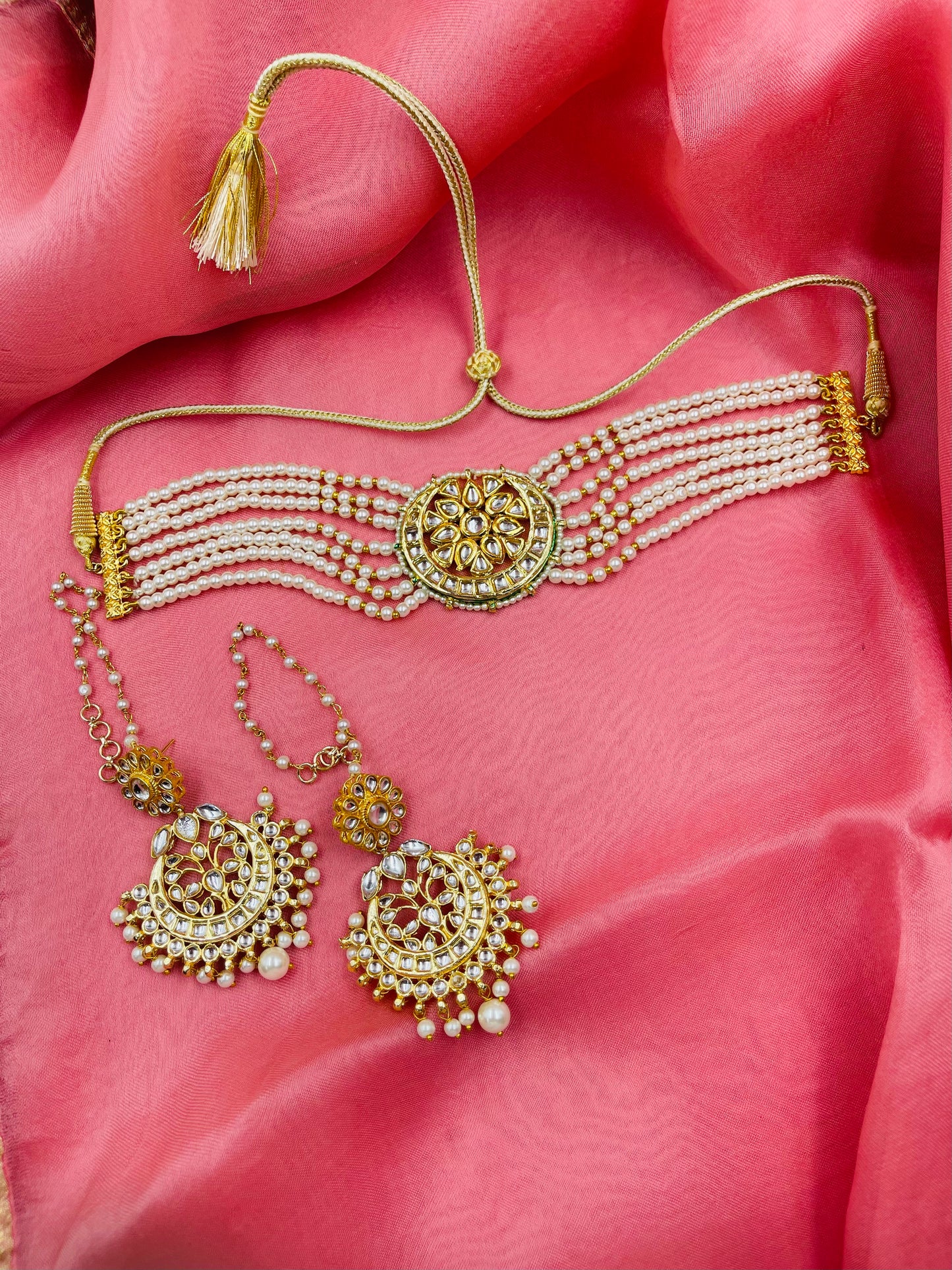 Classic Kundan and Pearl Choker with Earrings