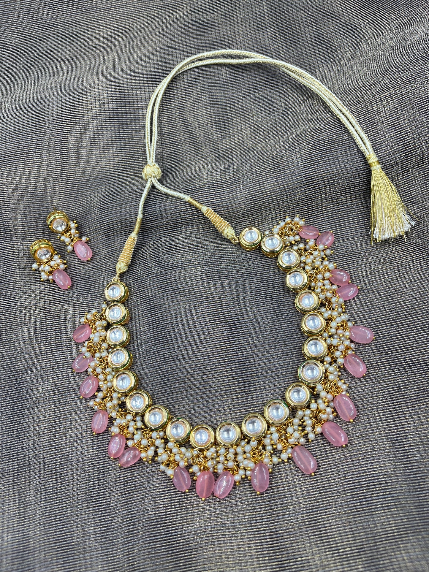 Classic Kundan and Pink Quartz Choker with Earrings