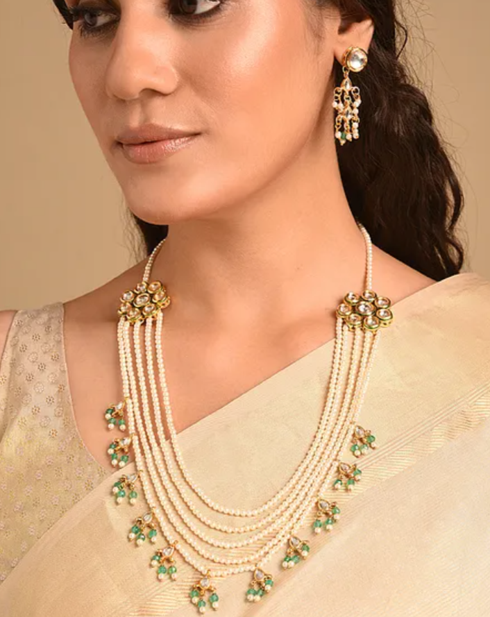 Multi layered Pearl Necklace with Earrings