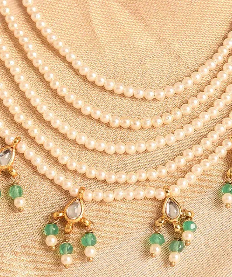 Multi layered Pearl Necklace with Earrings