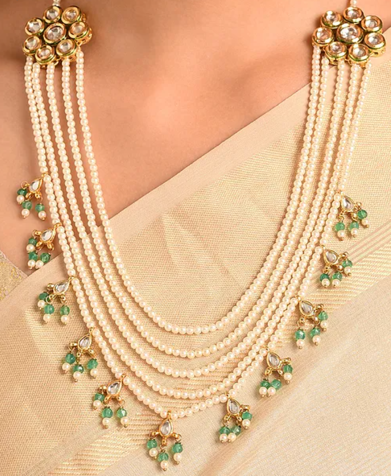 Multi layered Pearl Necklace with Earrings