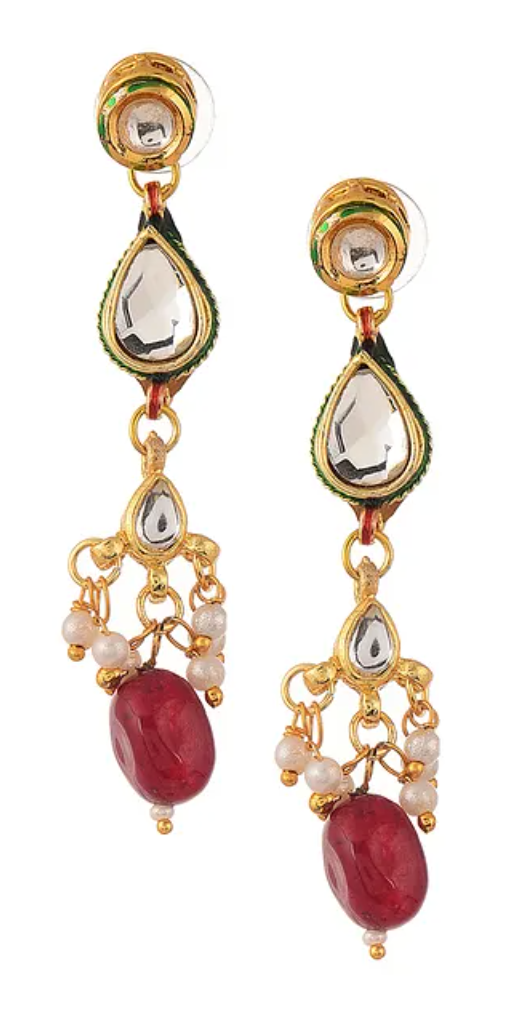 Red Quartz and Kundan Necklace with Earrings