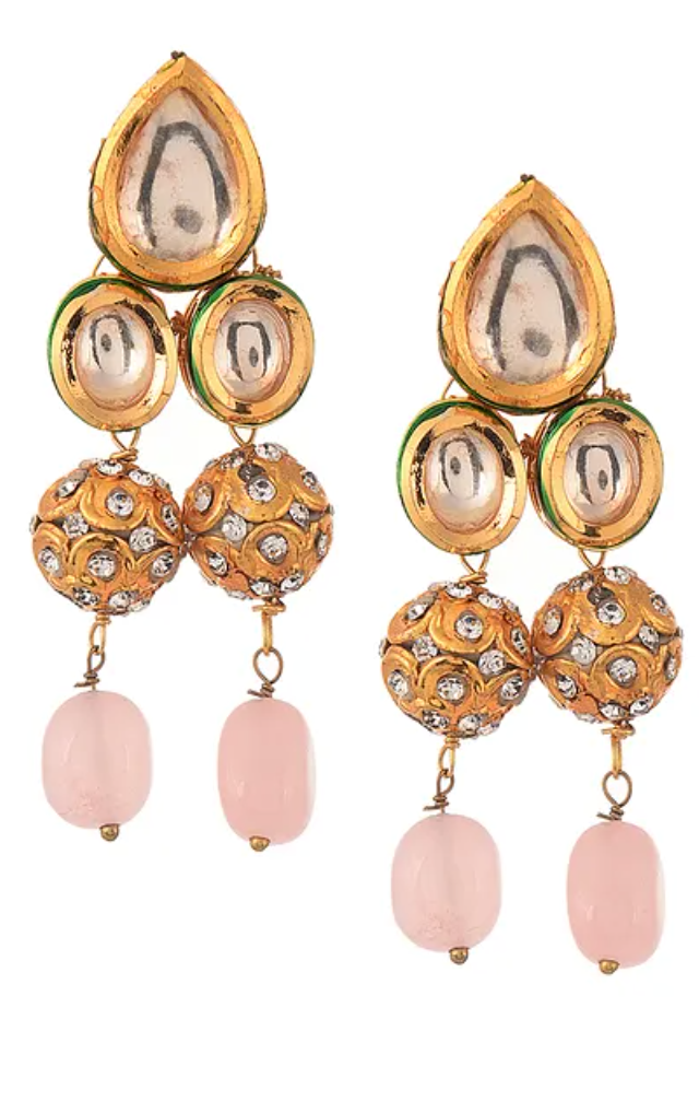 Freshwater Pearls and Rose Quartz Kundan Necklace with Earrings