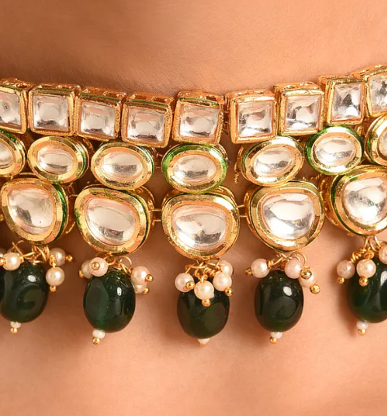 Statement Green Kundan Choker with Earrings