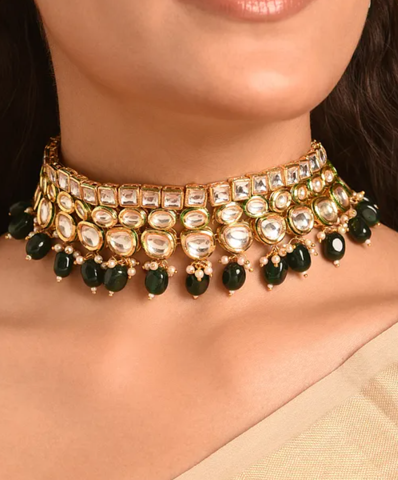 Statement Green Kundan Choker with Earrings