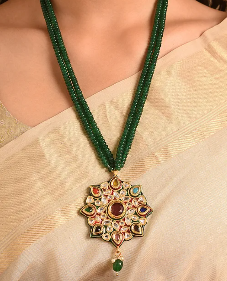 Navratan Kundan & Green Jade Necklace with Earrings