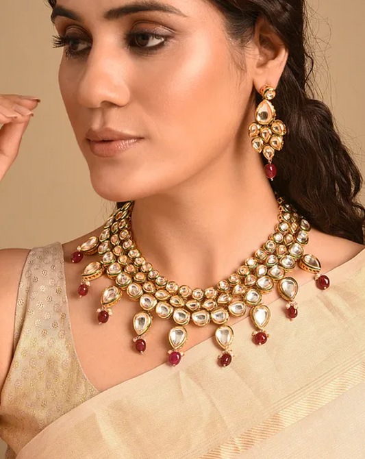 Red Kundan Necklace with Earrings