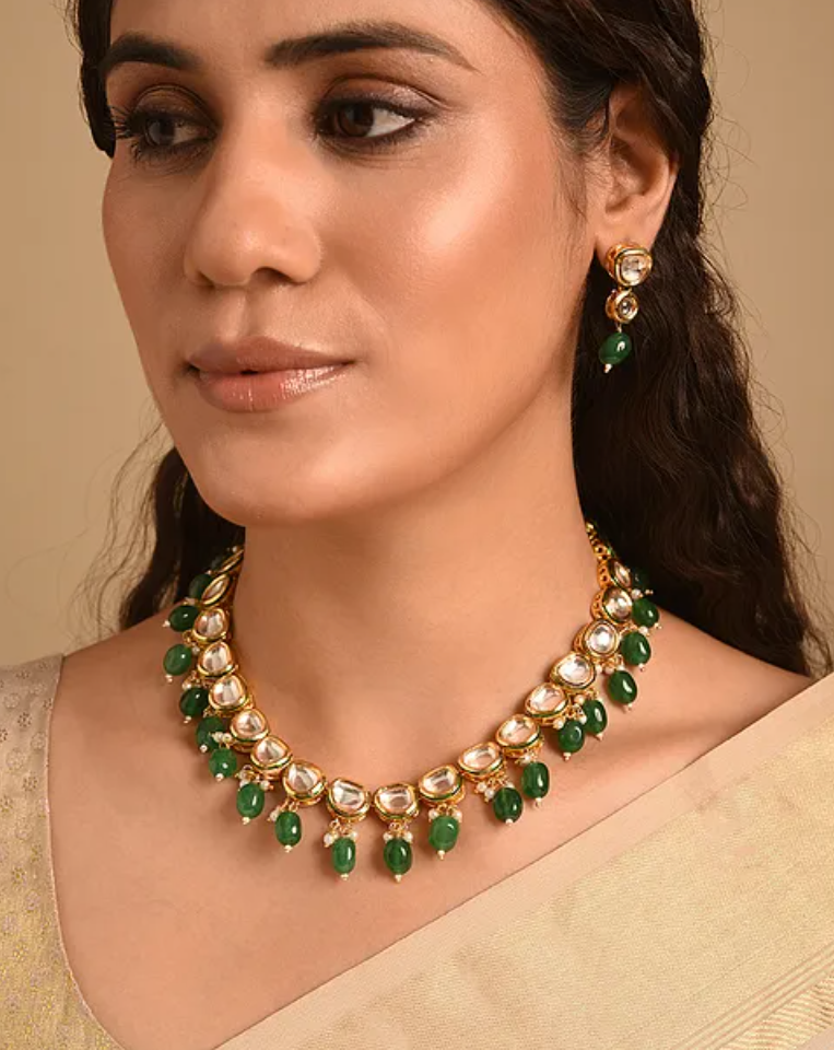 Classic Kundan Necklace with Green Quartz