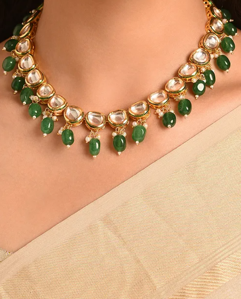 Classic Kundan Necklace with Green Quartz