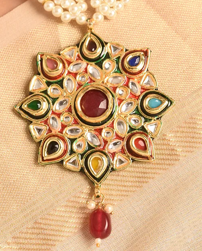 Navratan Kundan and Pearl Statement Necklace