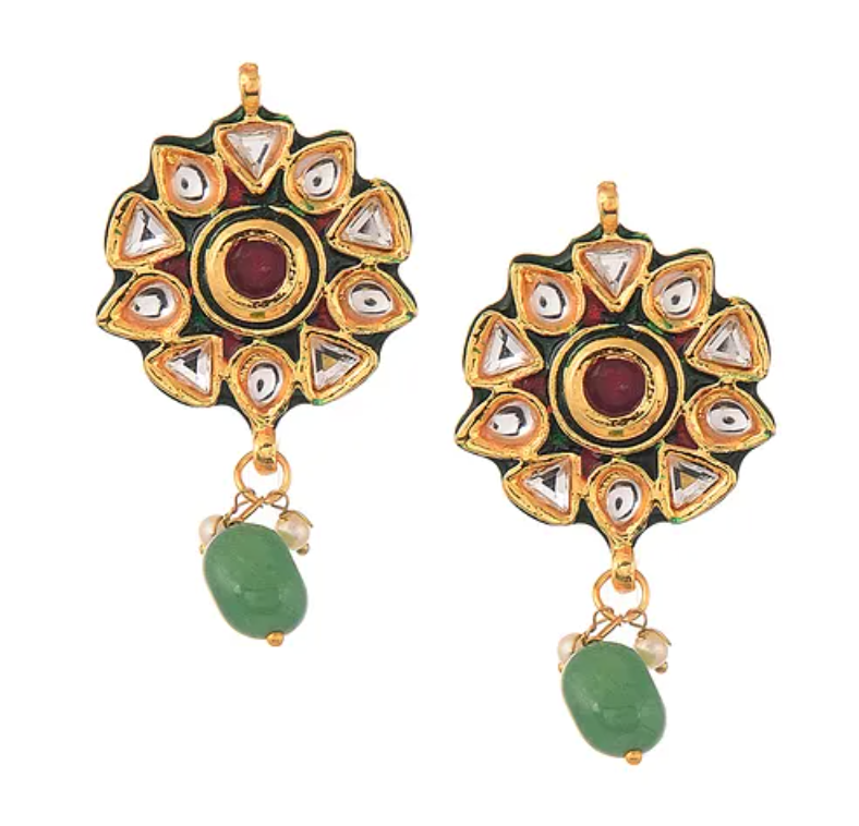 Navratan Pendant with Green Quartz Semi Precious Stones Necklace with Earrings