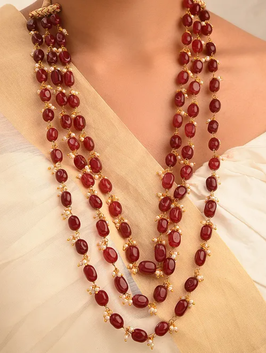 Red Quartz Statement Long Necklace