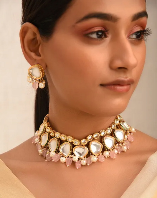 Traditional Kundan and Quartz Choker with Earrings