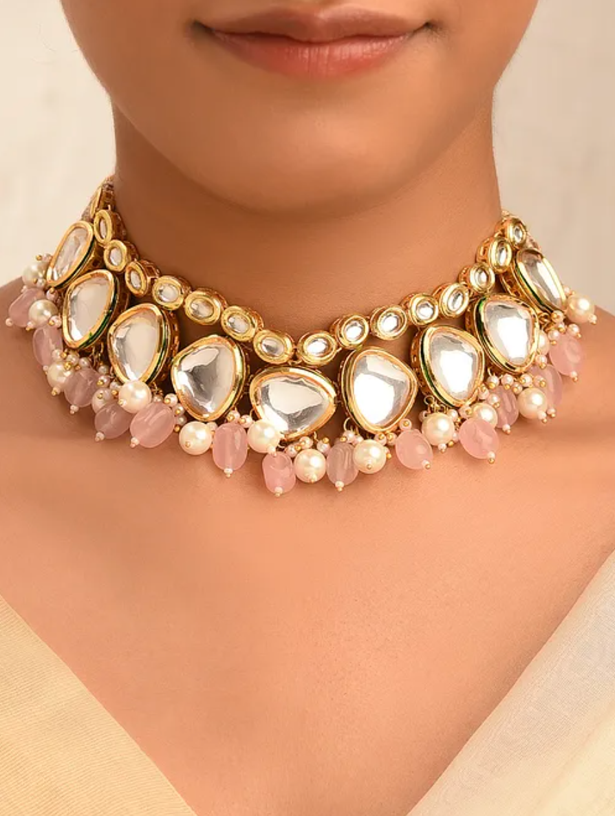 Traditional Kundan and Quartz Choker with Earrings