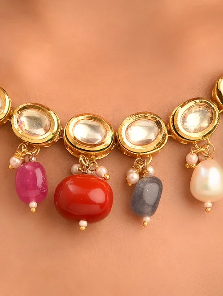 Multicolored Kundan Necklace with Earrings