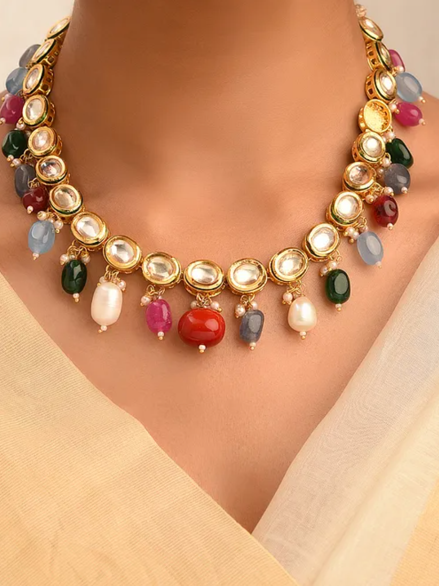 Multicolored Kundan Necklace with Earrings