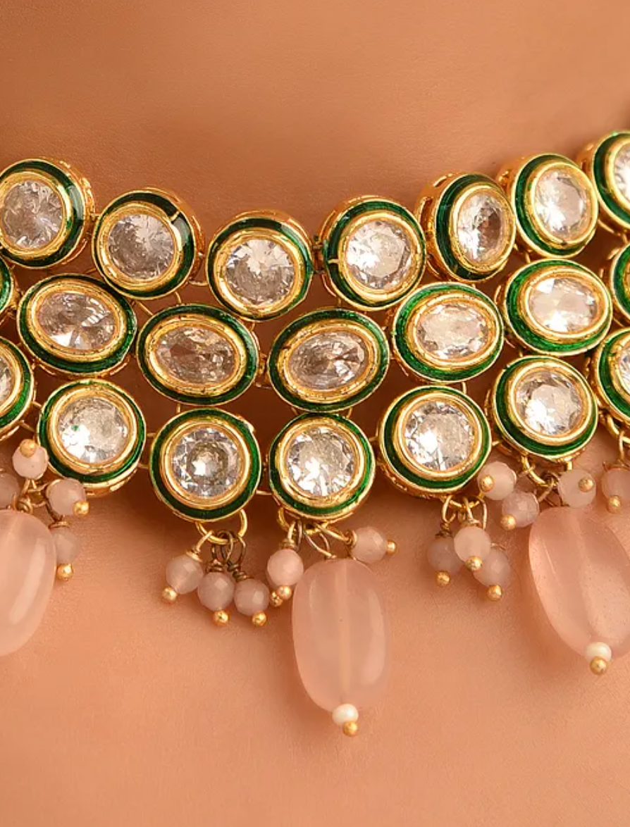 Kundan & Rose Quartz Choker with Earrings