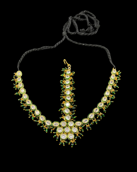 Green Kundan Traditional Mathapati