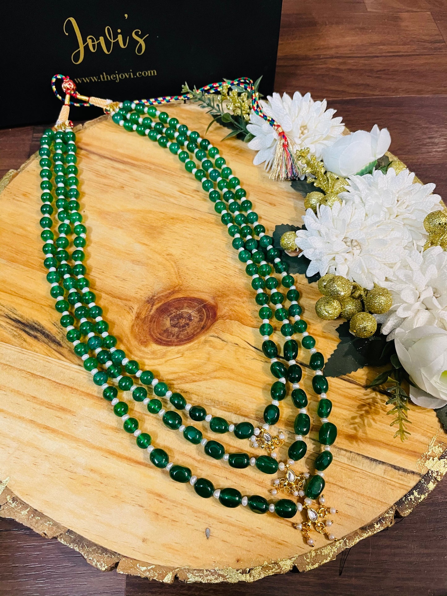 Green Quartz and Onyx Statement Long Necklace