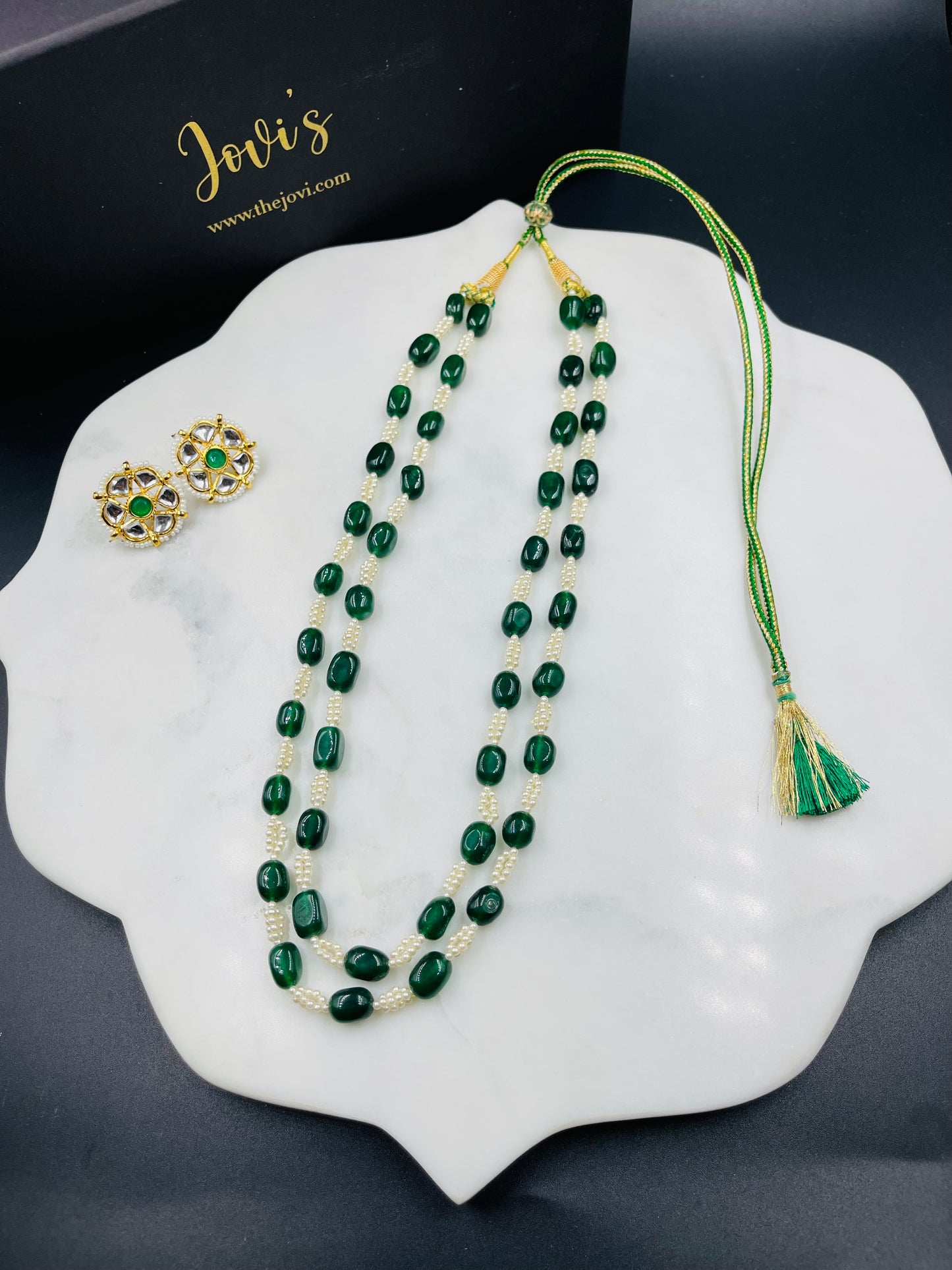 Green Quartz & Pearl String Necklace