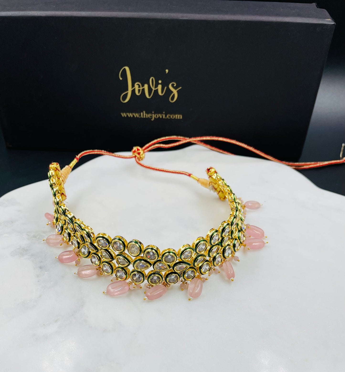 Kundan & Rose Quartz Choker with Earrings