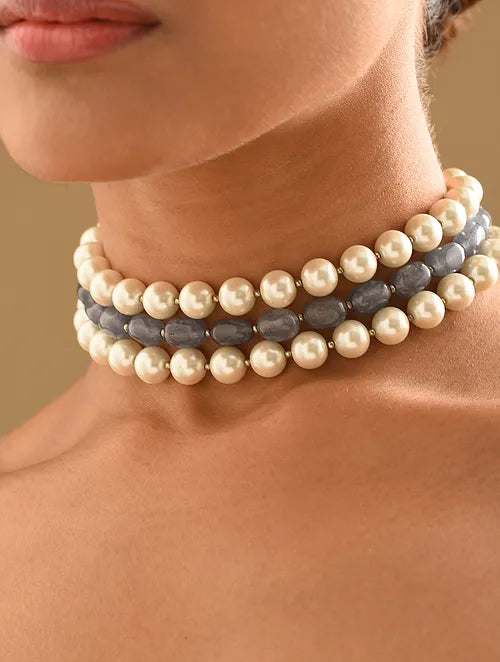 Shell Pearl and Grey Quartz Choker