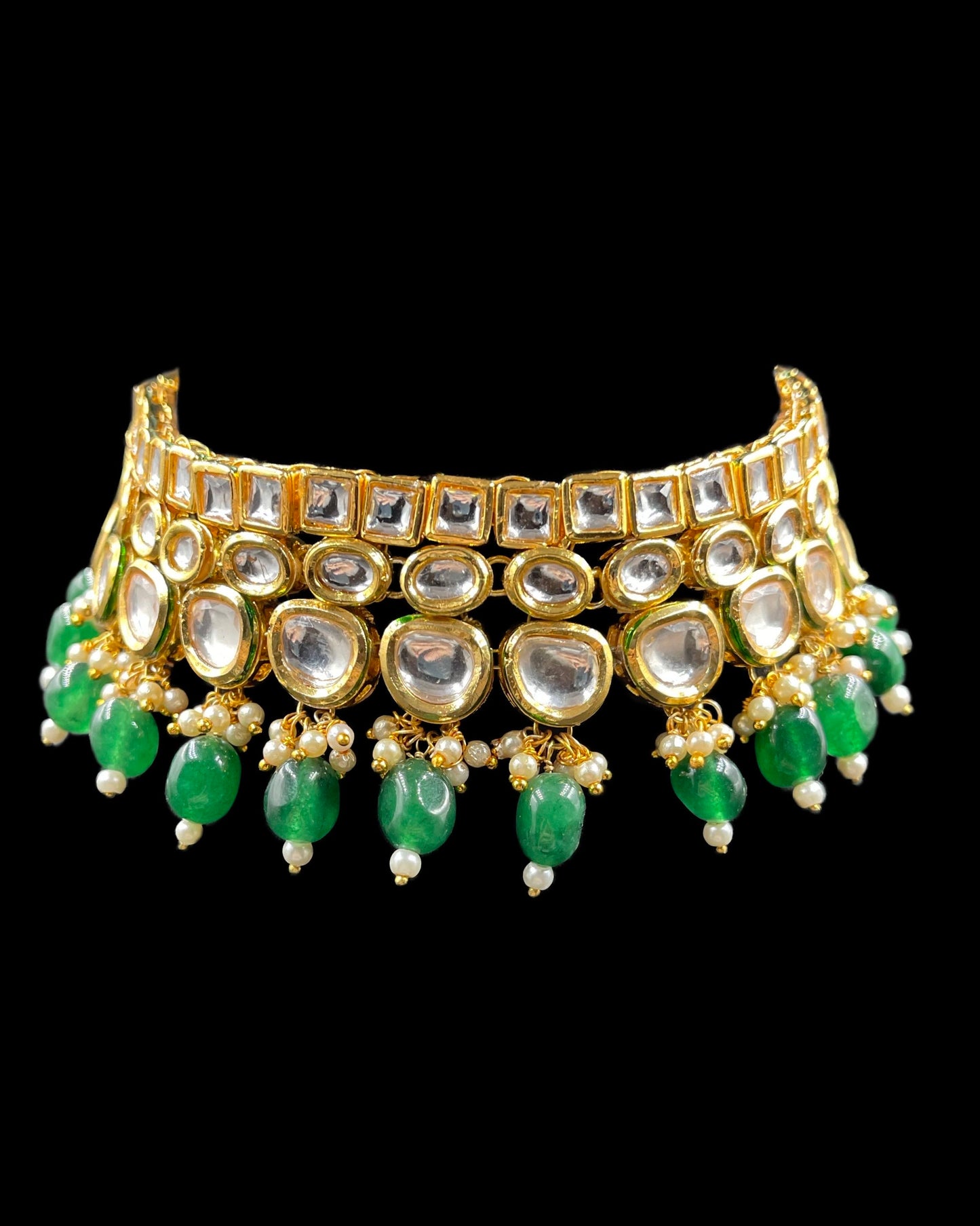 Statement Green Kundan Choker with Earrings