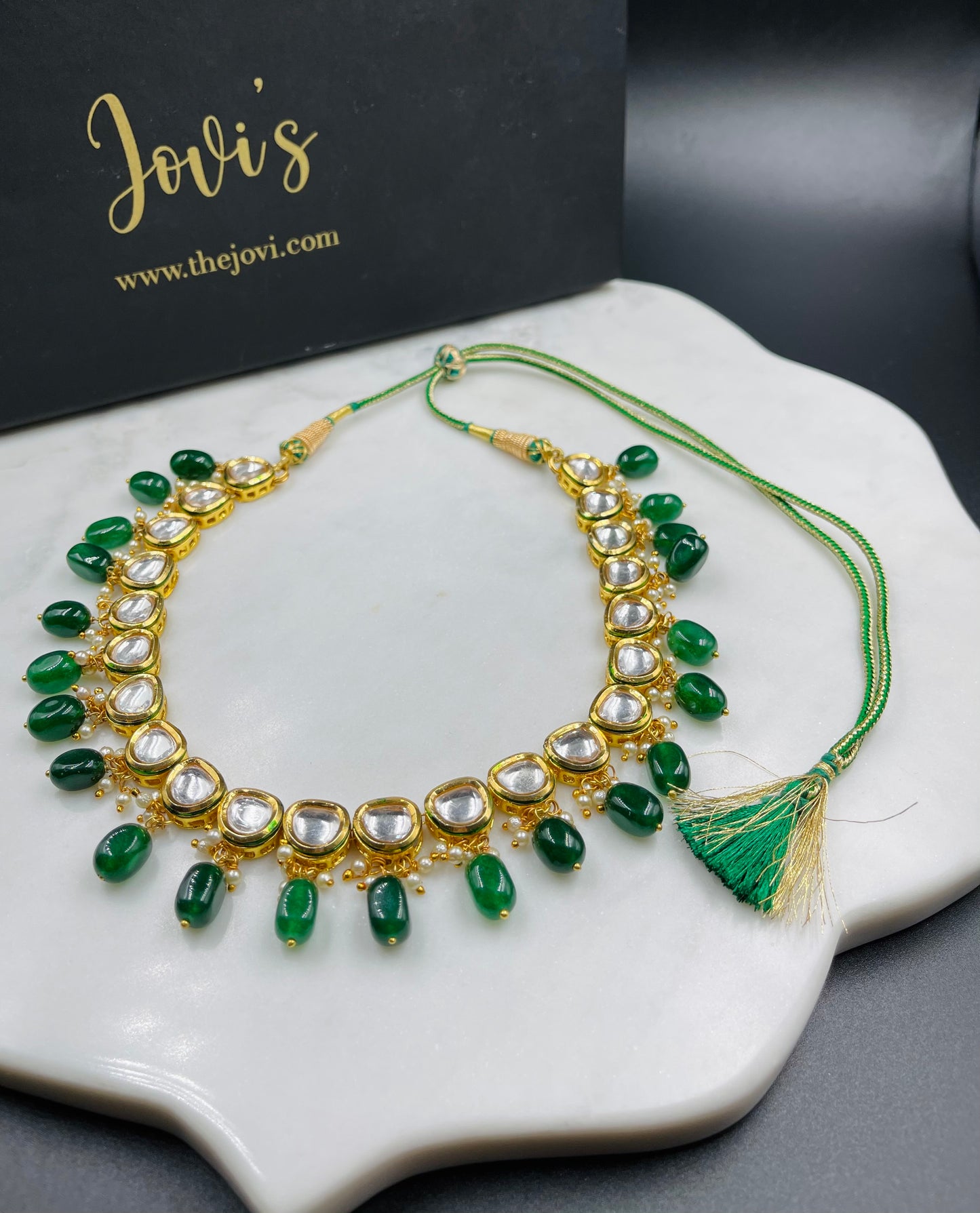 Kundan and Green Quartz Choker with Earrings