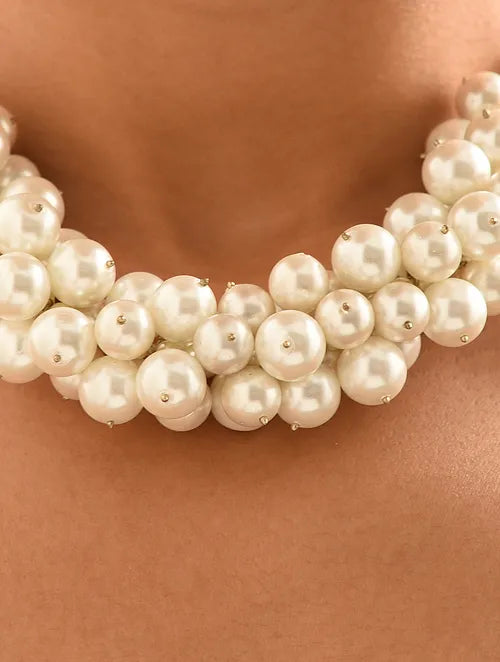 Jumbled White & Gold Shell Pearls Necklace