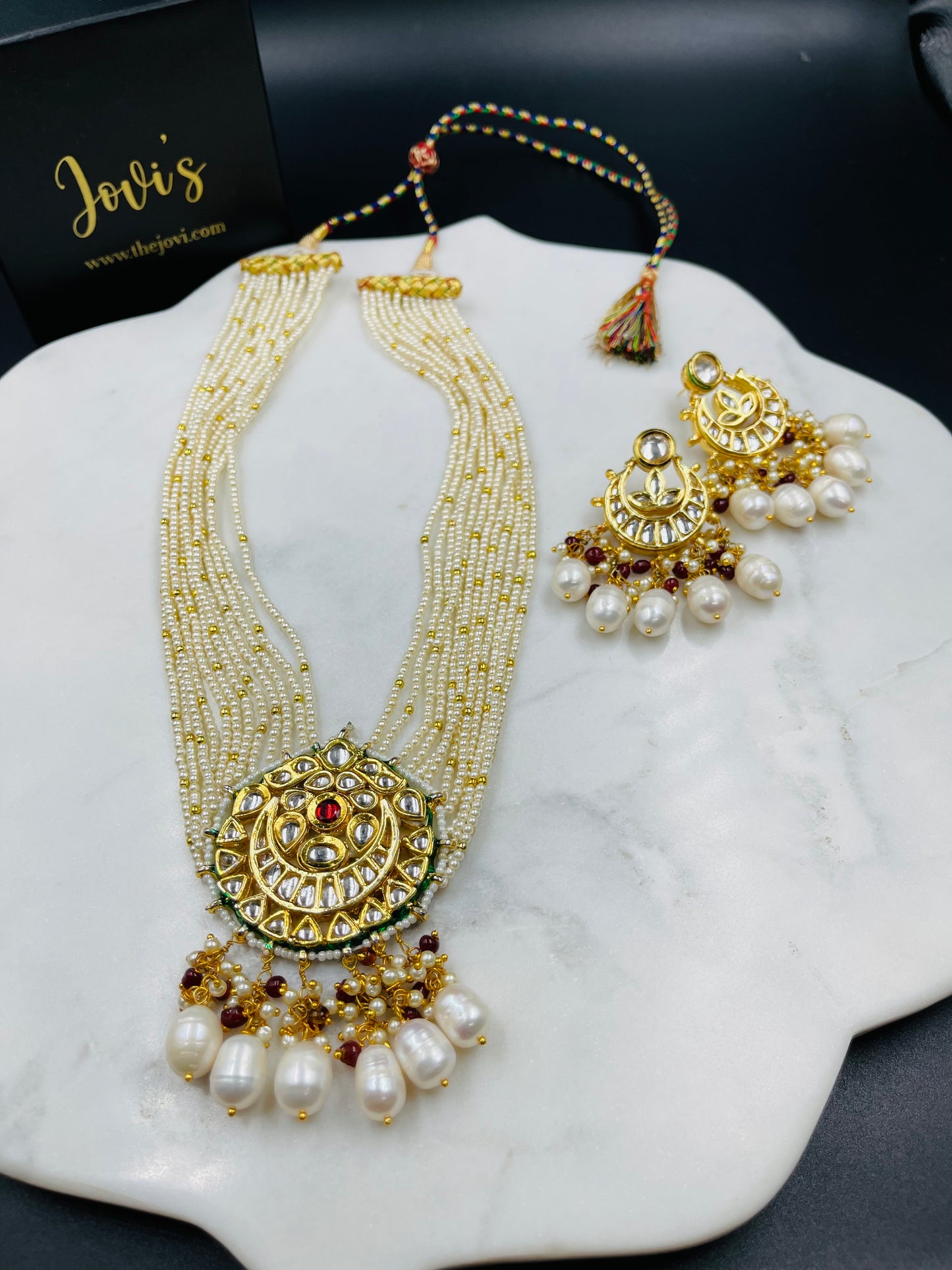 Pearls and Kundan Multilayer Traditional Necklace with Earrings