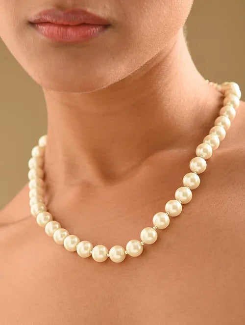 Shell Pearls and Crystal Tiger Necklace