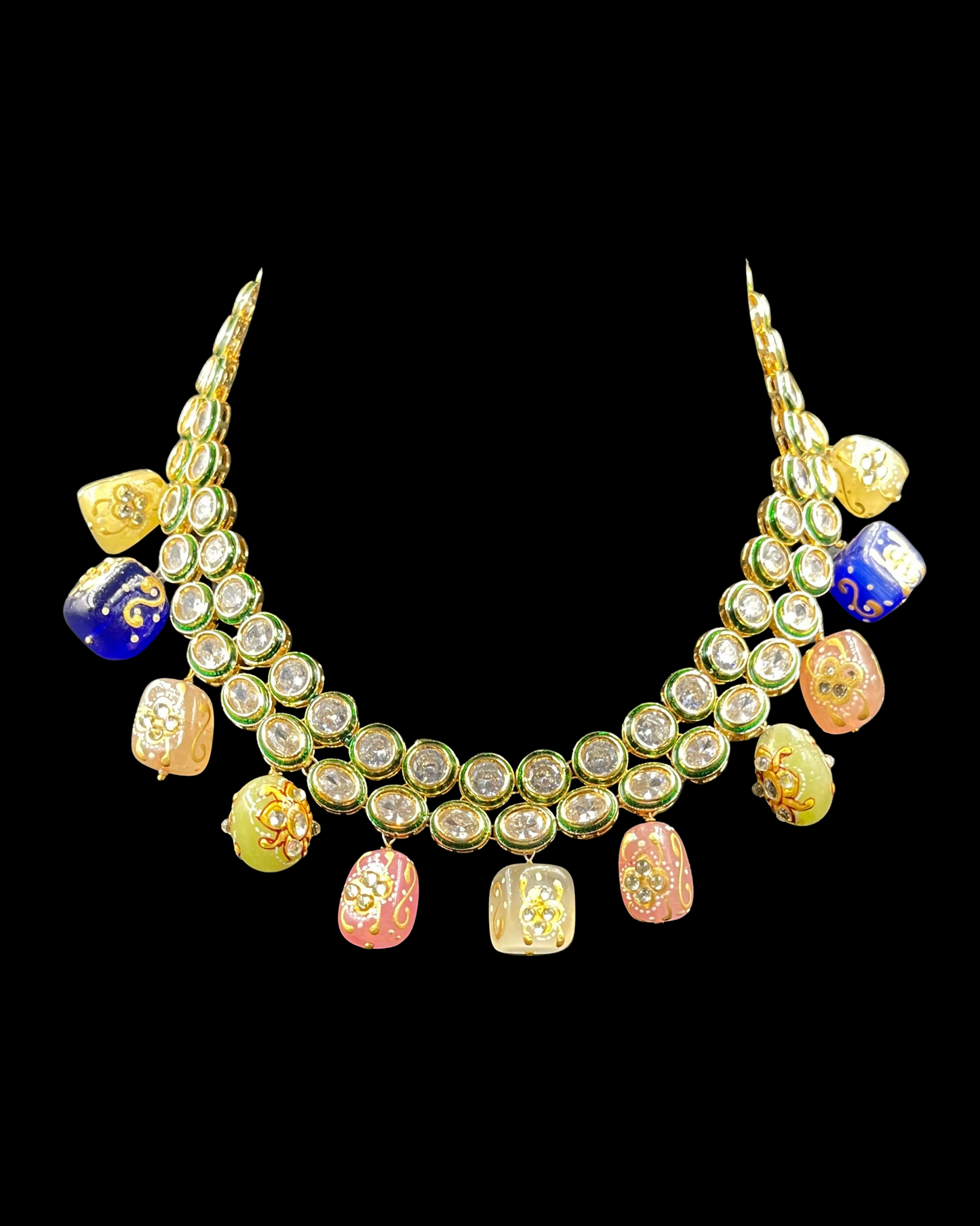 Polki Necklace and Earrings with Meenakari Beads