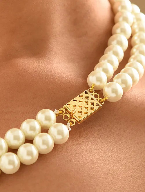 Shell Pearl Double Line Necklace