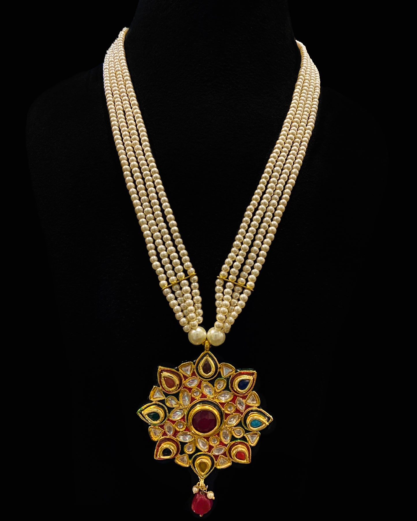 Navratan Kundan and Pearl Statement Necklace