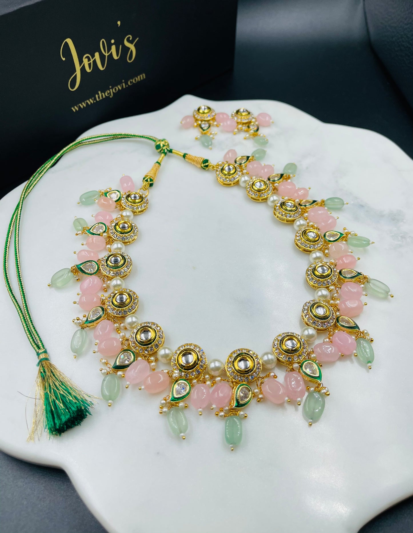 Statement Pastel Kundan Necklace with Earrings