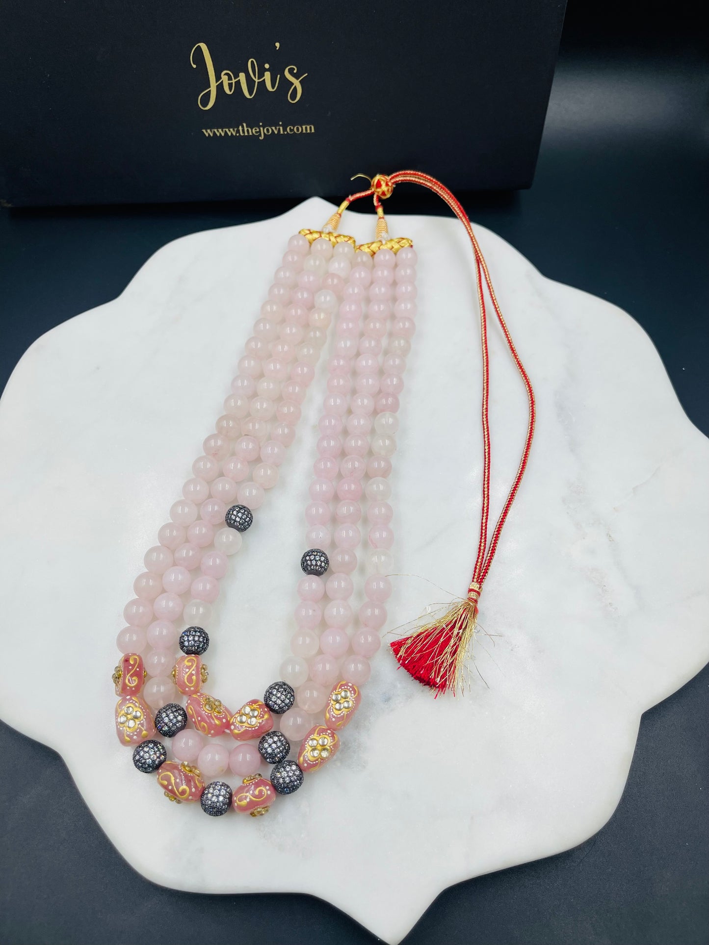 Rose Quartz Triple Line String Necklace