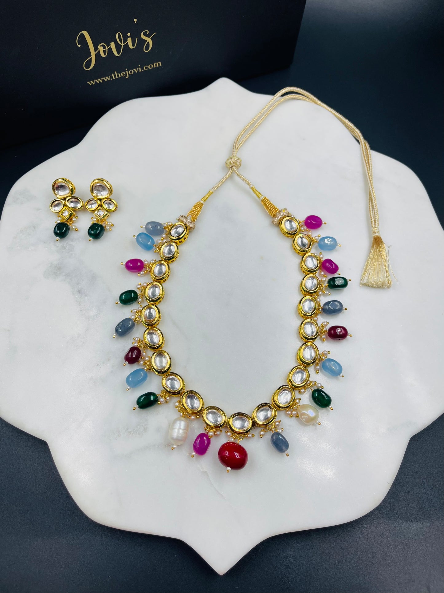 Multicolored Kundan Necklace with Earrings